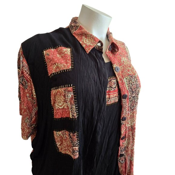 Womens Black Sleeveless Crinkle Dress Embroidered & Matching Shirt JJ4087 - Picture 2 of 13